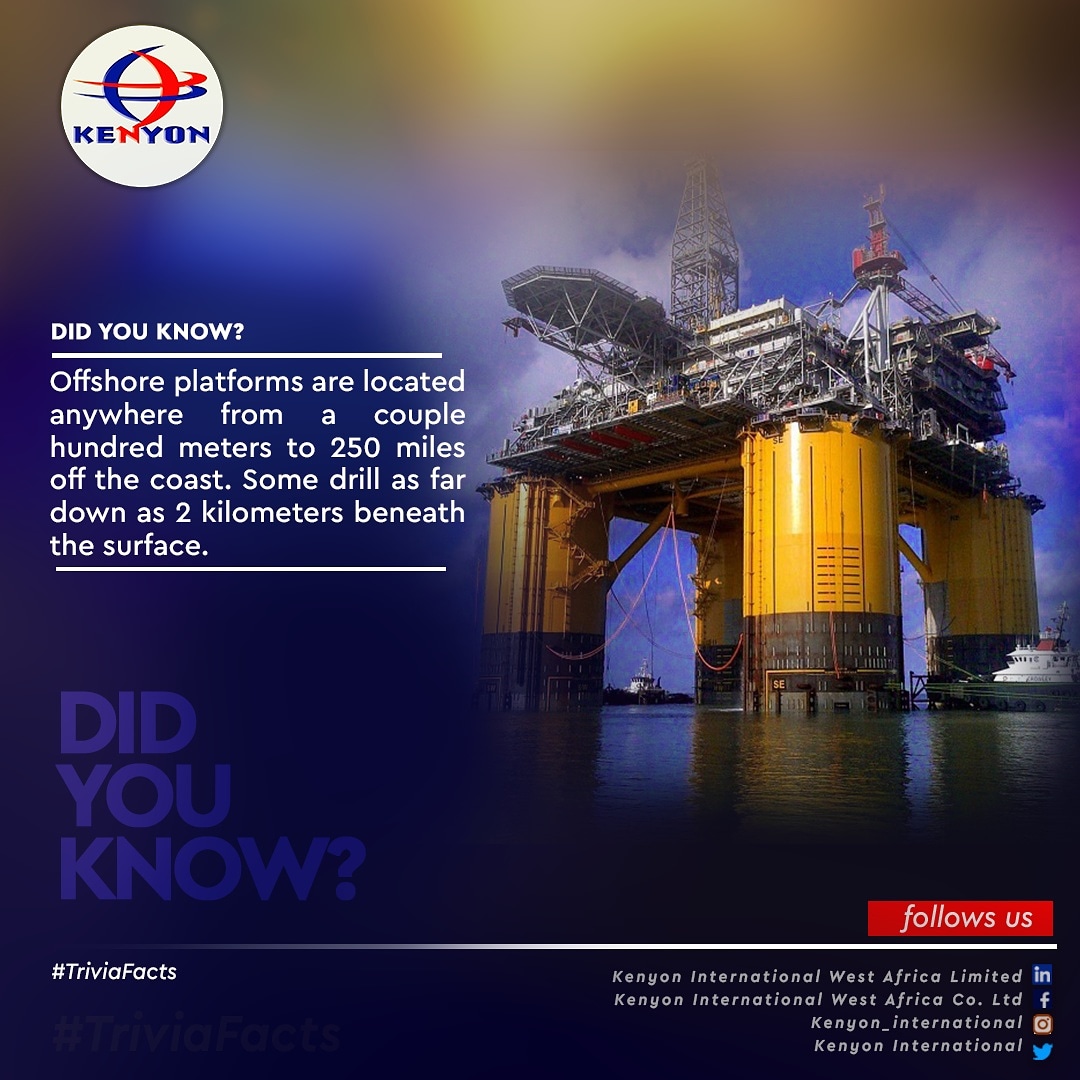 We_are_Kenyon's tweet photo. Offshore platforms are located anywhere from a couple hundred meters to 250 miles off the coast. Some drill as far down as 2km beneath the surface.
#HappyWeekend #knowledge
#TriviaFacts #WeAreKenyon #WellHeadExperts #Growth #Quality #Safety #NewFocus #FridayTriviaFacts #TGIF https://t.co/7Fo350z0k8
