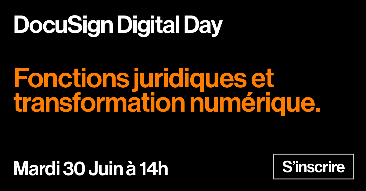 DocusignFR's tweet photo. #Legal : Aujourd'hui, nombreuses sont les solutions numériques pouvant aider les juristes à travailler de manière plus efficace. Nous les mettrons en lumière lors du #DocuSignDigitalDay :
📆 Mardi 30 juin 2020
⏰ De 14h00 à 14h45
Inscrivez-vous: https://t.co/jSMM18gGqu https://t.co/CAB3rAOGds