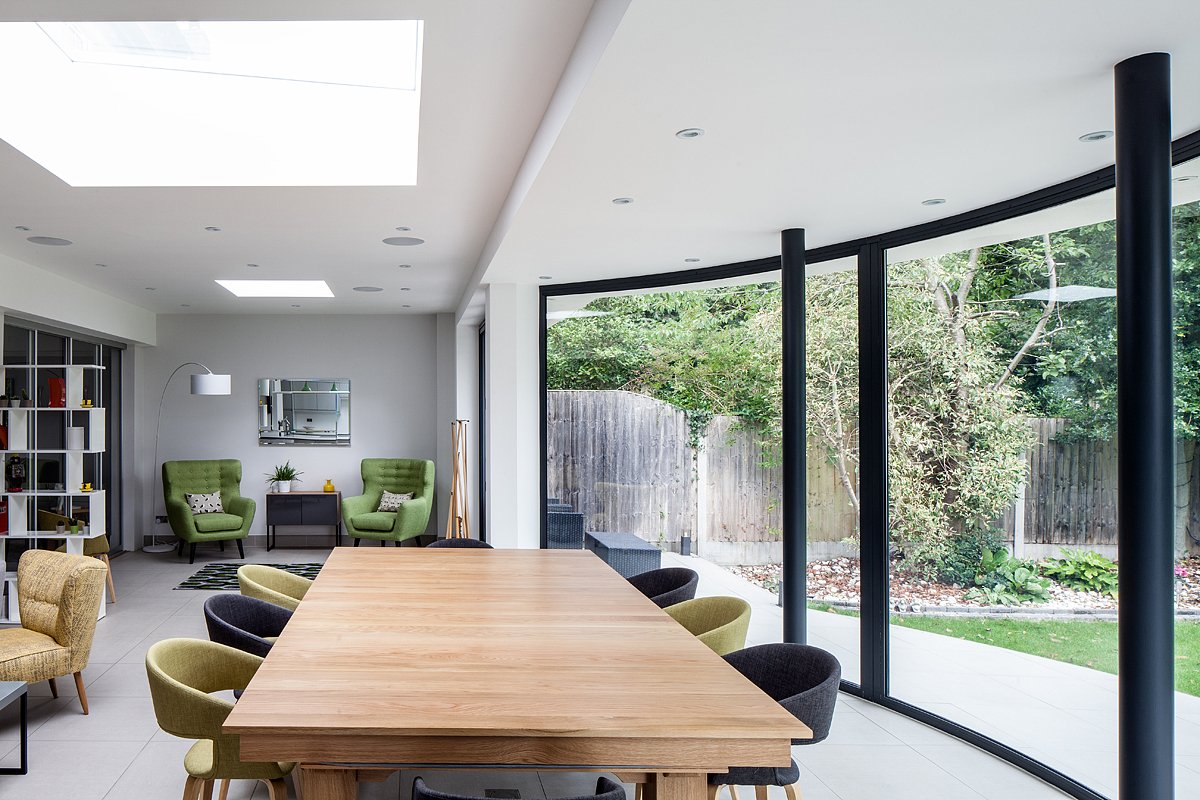 Good zonal design provides areas for cooking, relaxing, dining and entertaning. Textures, colours and lighting are used to enhance the zones within a coherent overall aesthetic. #Architects #Interiordesign #Buckhursthill #Essex #London #Extension #design #building #interior