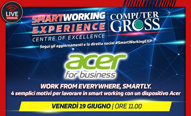 cristinamacca's tweet photo. Si chiude la settimana #SmartWorkingEXP di @ComputerGross con il webinar dedicato allo #smartworking. Alle 11 oggi #19giugno protagonista @AcerItalia che spiegherà come lavorare facilmente in modalità smart.
Per partecipare basta un click qui ⬇️
https://t.co/TIcBwQv80q
#ad #tech https://t.co/kDhomLQUr5