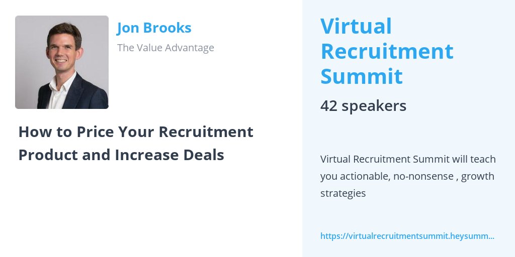 Catch my pricing talk at the Virtual Recruitment Summit this Sunday to hear how pricing can make a huge impact on your performance #virtualrecsummit