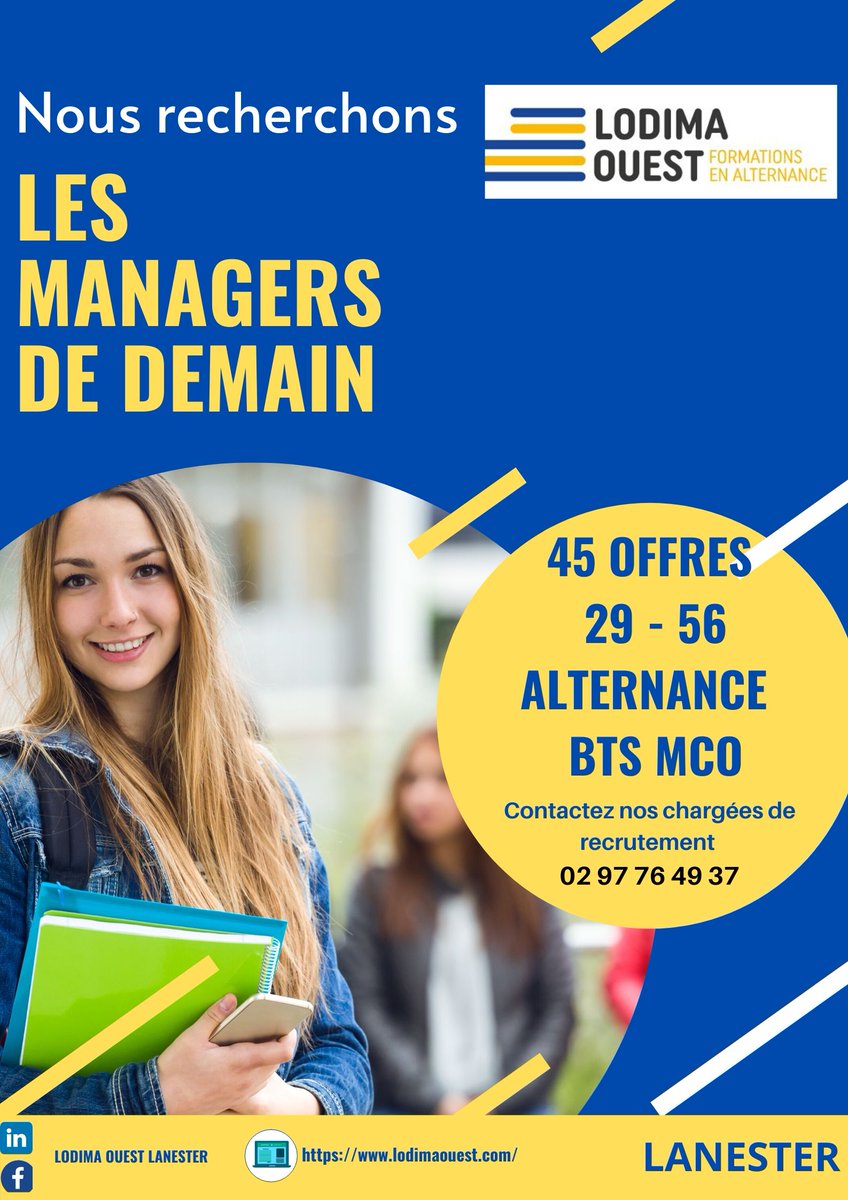 LodimaL's tweet photo. Nos entreprises partenaires recrutent... #alternance #btsmco #apprentissage https://t.co/4keVbrwWvD