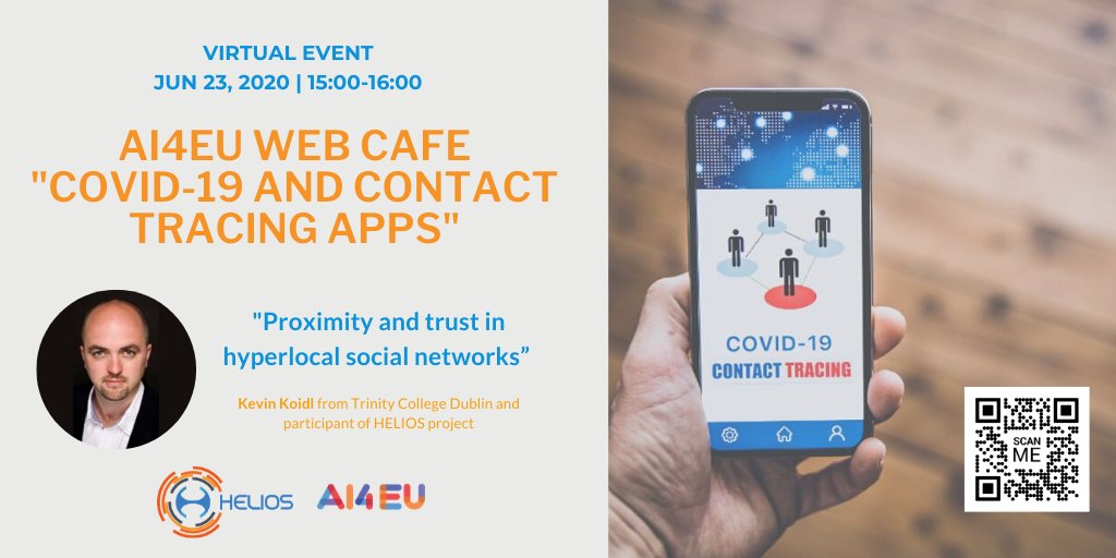 HeliosEUProject's tweet photo. 📣Proximity plays a key role in contact tracing apps! Know more about it with @koidl from @tcddublin at the @AI4EU #WebCafe on 23/06 at 15:00! 

Register from free: https://t.co/YpeuMF7IV9 https://t.co/AlsFdAHZWH