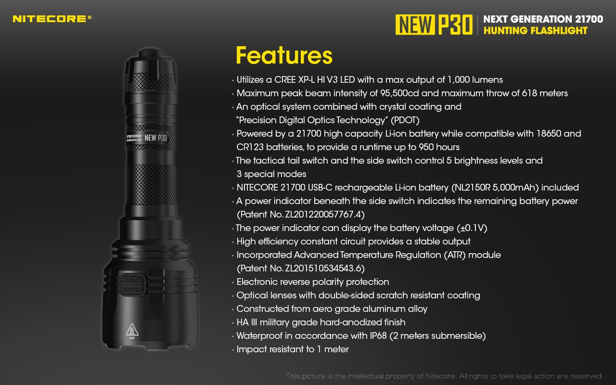 HNitecore's tweet photo. Find your way to the ideal position before sunset or spot the target more efficiently while night hunting❓❓ NEW P30 will be the light that you never miss. 🔥

NEW P30 delivers the 618 meters beam distance and a durable run time of 950 hours.💥

NEW P30:https://t.co/NDFpQ2UcV1 https://t.co/ItFAnLyG34