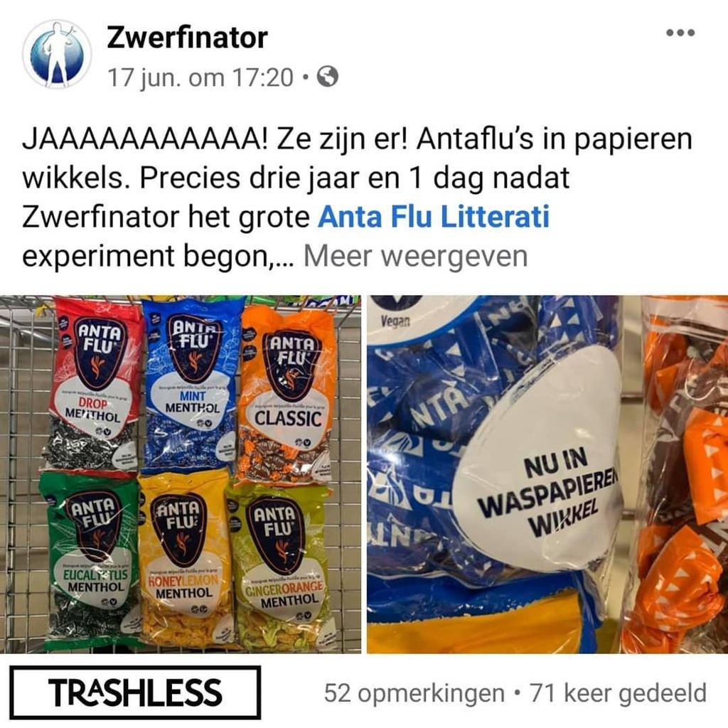 TrashlessEarth's tweet photo. Congratulations @zwerfinator  @plasticsoupsurfer @antaflu_nl with this achievement. Now those little plastic wrappers are replaced by paper and will not pollute the environment any more. 
Another great example how @litterati
Data is used to actually make… https://t.co/QAiAapSRYH https://t.co/xXQtVpcqXT