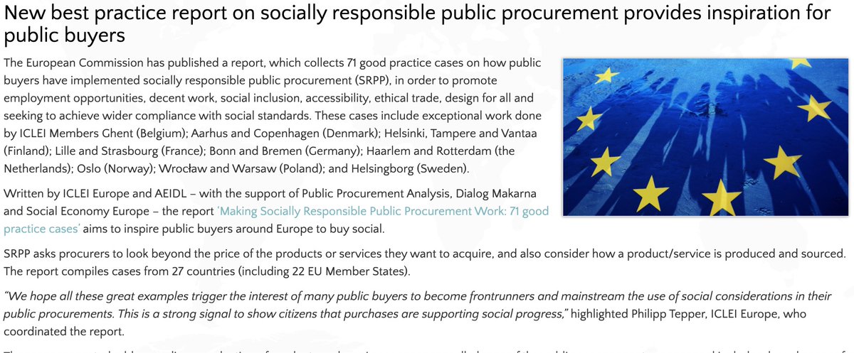 A new report co-written by <a href="/ICLEI_procure/">ICLEI Procurement</a> highlights 71 best practices in #SociallyResponsiblePublicProcurement to inspire all to look beyond the price of a product and also consider how it's produced and sourced.

Read more &amp; get inspired at: iclei-europe.org/news/?c=search… #WeBuySocial