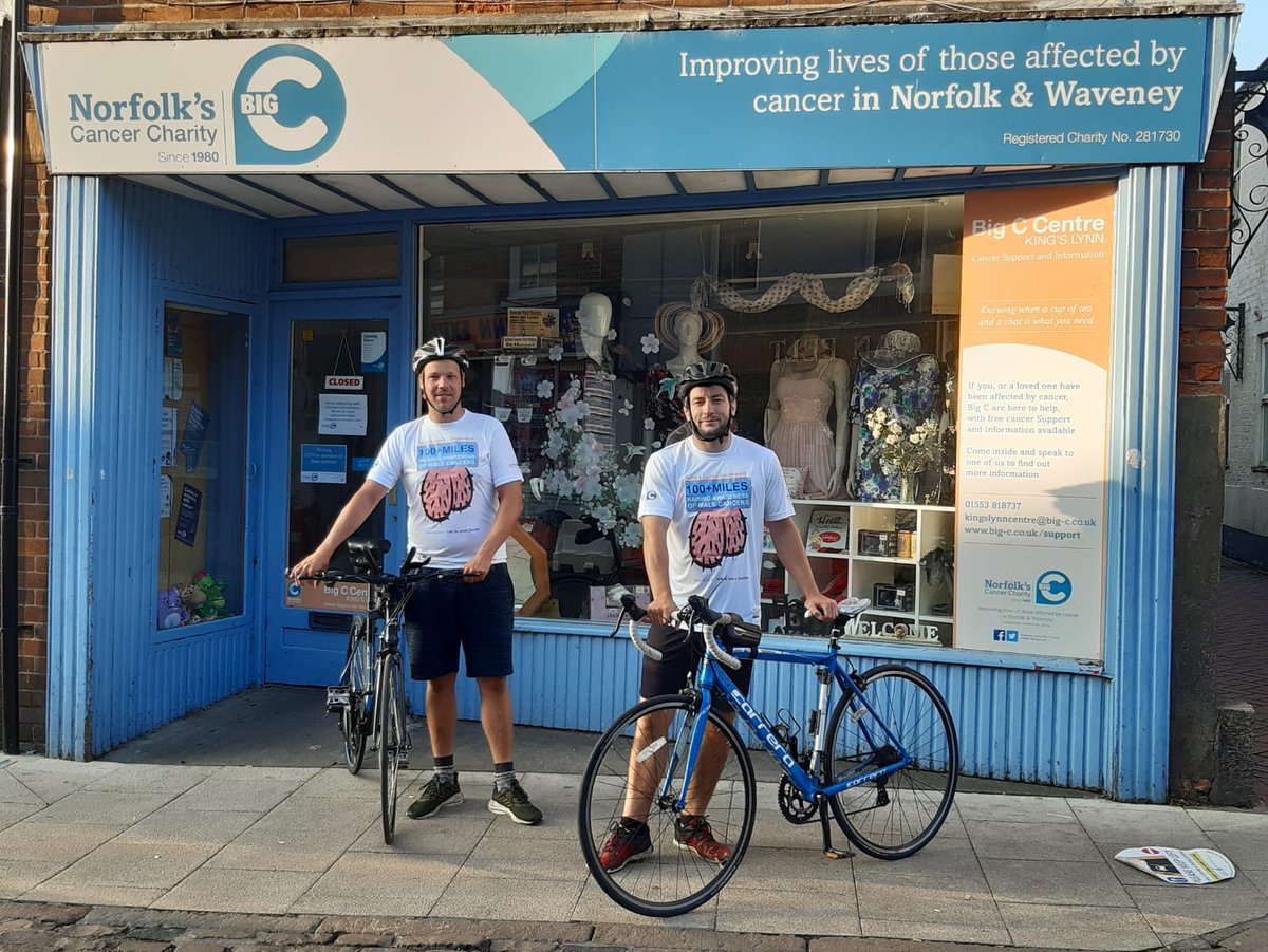 Today, Simon Gooch, Big C's Health Education Officer, and friend Aaron Wheaton are cycling from King's Lynn to Southwold to raise awareness of male cancers for  #MensHealth Week(thread)