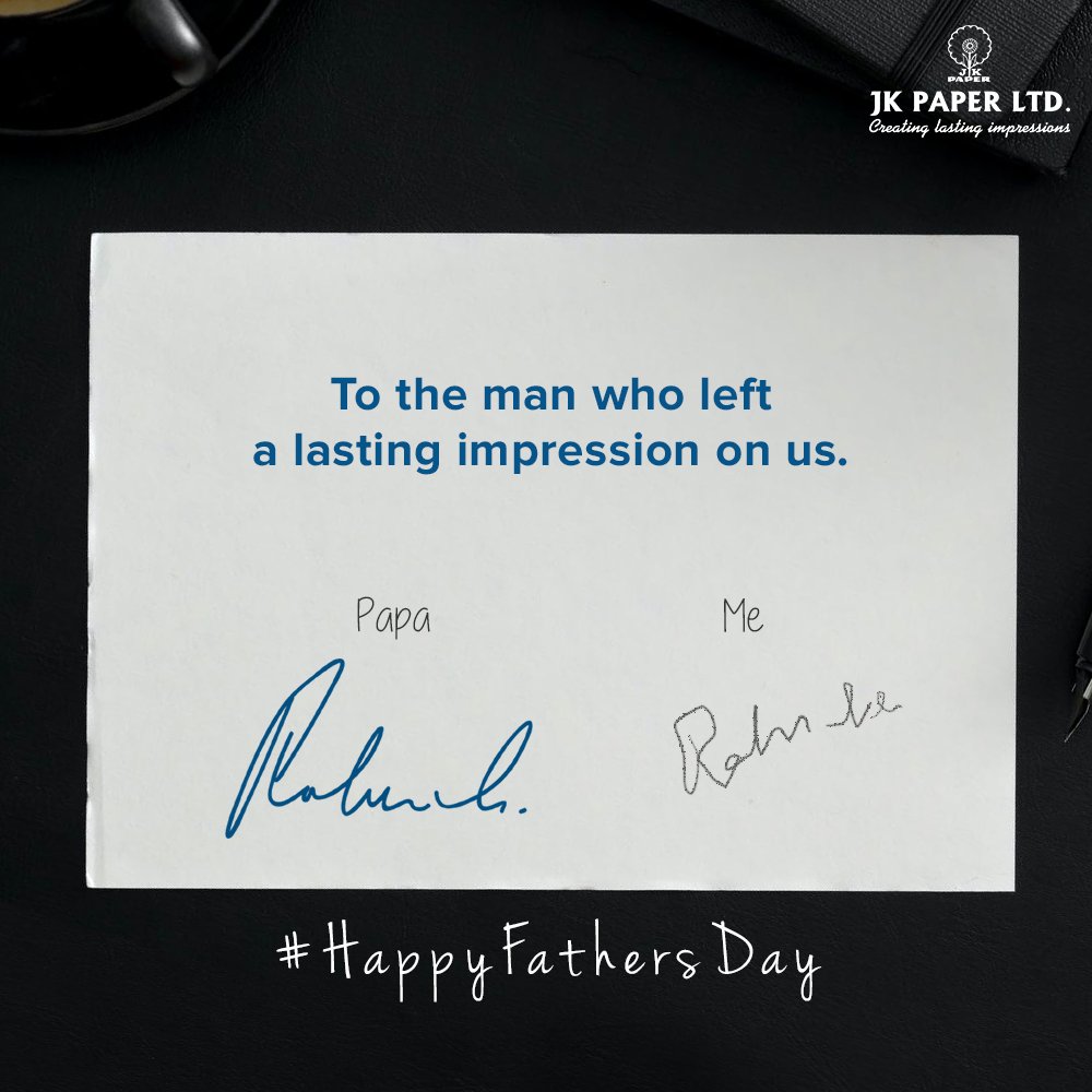 JKPaperIndia's tweet photo. No matter how hard we try, we canโt copy his signature style. There is no one like him and he will always have a lasting impression in our life. JK Paper wishes you all a #HappyFathersDay. #CreatingLastingImpressions #FathersDay2020 #FathersDay #JKPaper https://t.co/7NszeaCVw1