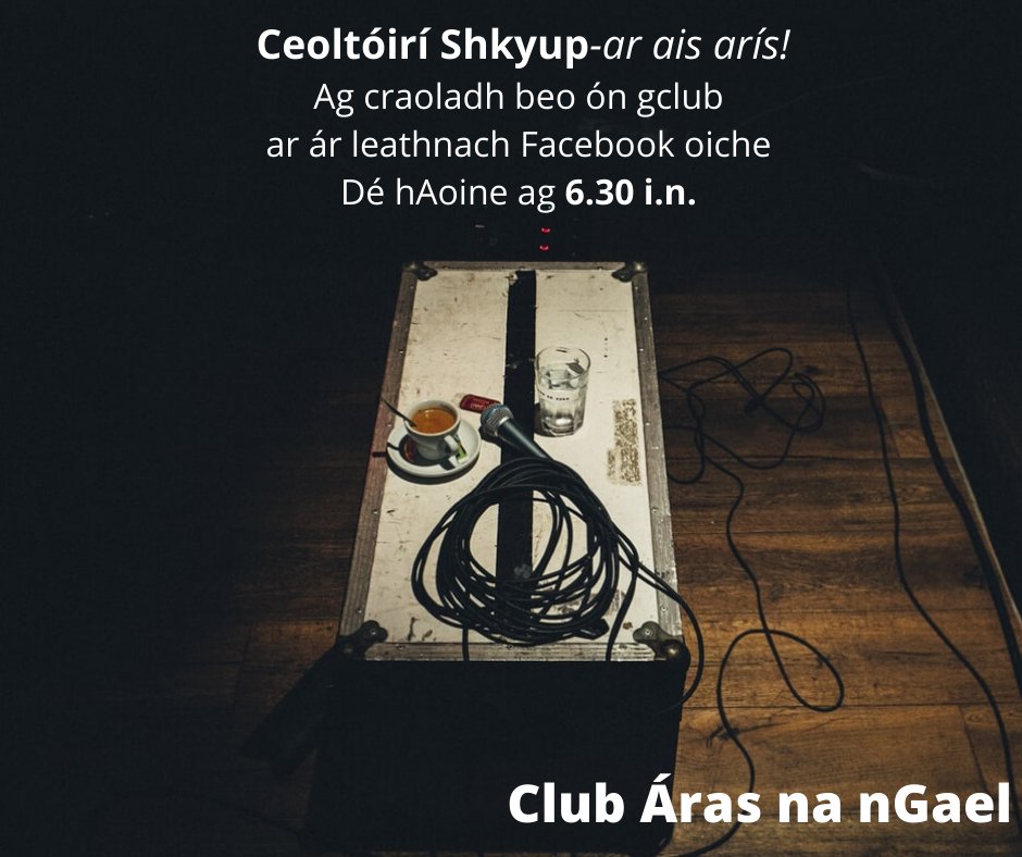 Beidh craoladh beo ón gClub anocht leis na ceoltóirí Shkyup 🪕🎼🎶🎻 beidh na leaids ag seinim ó 6.30i.n agus beidh muid ag craoladh ar ár leathnach Facebook a chairde 😊

Nasc don leathnach 👇🏼👇🏼👇🏼
facebook.com/clubarasnangael

#ceol #gaeilge 

<a href="/Fhlannchadha/">Peadar Mac Fhlanncha</a>