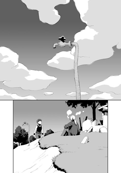 愚作「砂の神 空の人」から台詞フキダシ無し絵その,3
この漫画はペン入れの時に擬音も描いてたのでほとんど消せないのです〜\(//∇//)\

太陽系外から来た巨大物体の衝突と言う天変地異で人類が滅びた後、砂漠と海ばかりで人はその境界に細々と生きている世界なのです(^^;; 