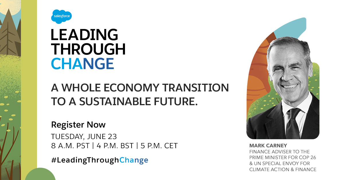 Join Mark Carney and <a href="/salesforce/">Salesforce</a> President &amp; CEO International, Gavin Patterson as they discuss #COVID19 recovery plans that are economically and environmentally sustainable sforce.co/3dm0Aly 💪  #LeadingThroughChange