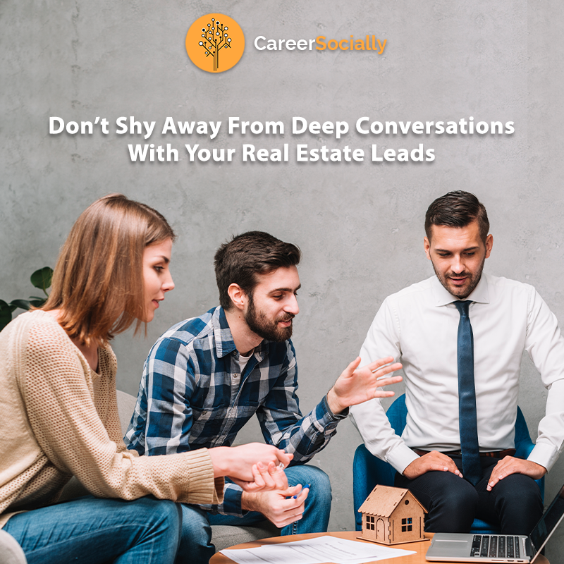 CareerSocially's tweet photo. Deep conversations are needed in a time when small talk might be too hollow. Such considerations will encourage the #prospects to seek you out when the time is right and they’re ready to make the deal.
#salesstrategy #realestatesales #clients
#clientrelationships
#CareerSocially https://t.co/uOcK7nLBMg