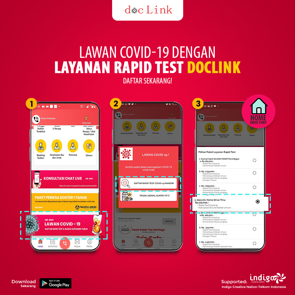 docLink_Indo's tweet photo. Lawan Covid-19 bersama @docLink_indonesia.
Buka aplikasi docLink, dan temukan layanan khusus Covid-19. Lakukan pendaftaran dan pilih banyak paket layanan #RapidTest di sana.

docLink Indonesia Bekerja sama dengan @siloam_bogor dan @rumahsakit_fmc Bogor. https://t.co/d3yue7cHAf