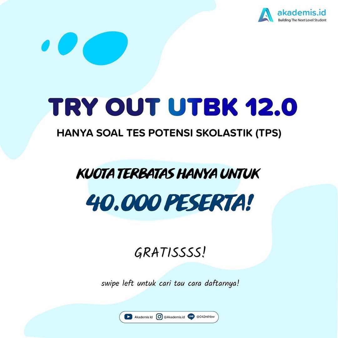 akademis_id's tweet photo. Tryout di https://t.co/UTkzm9qLoT itu:
1. sistemnya CBT loh, sama seperti UTBK 2019
2. soal TPS dibuat alumni UTBK 2019
3. penilaian IRT seperti UTBK 2019
4. analisis jawaban kamu salahnya di nomor berapa aja

Tunggu apa lagi? YUK DAFTAR TO 12! Karena kesempatan kamu cuma sekali! https://t.co/VRjtcZlLo3