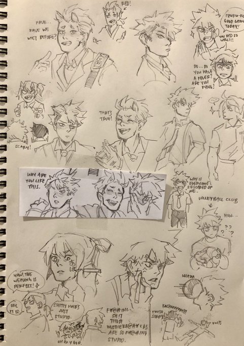 messy sketchbook kimi no na wa krbk!! deku and bakugou are regulars in the volleyball team so kiri gets absolutely wrecked #bnha 