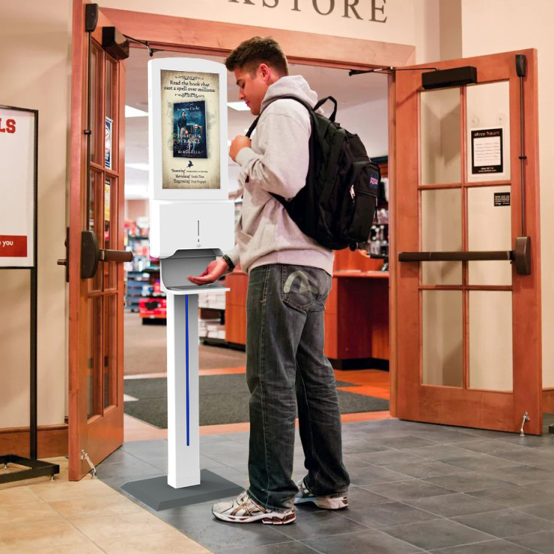 Stijlvol #communiceren en de #hygiëne garanderen? Ga voor onze digitale display met contactloze #handontsmetter. Deze elegante oplossing zorgt gegarandeerd voor een veilige winkelervaring. Meer veilige oplossingen vind je op yevisual.be/covid-19/