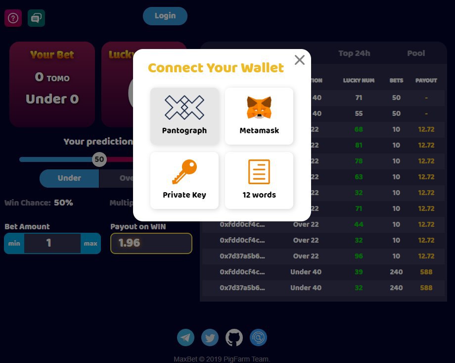 PigFarmTeam's tweet photo. Now you can unlock your $TOMO wallet and play #Maxbet with @pantograph_io! 
💰https://t.co/9M6VDnsnGt https://t.co/S0mkN0VYsx