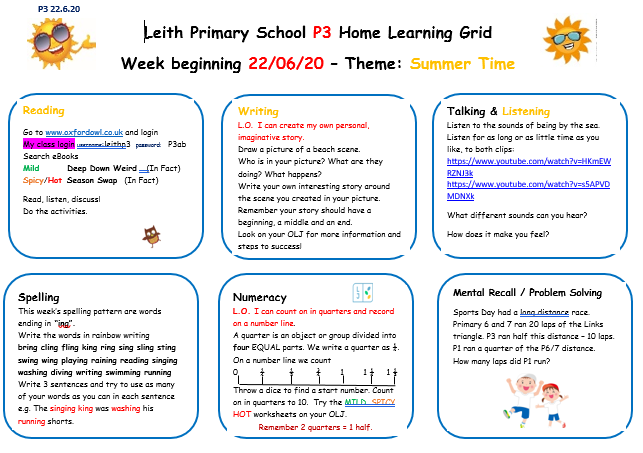 LeithP31's tweet photo. Good morning! Next week is the last week of term and the theme is Summertime! Look out for a whole school virtual day out at the seaside!@Leith_Primary https://t.co/yYXTXy6a15
