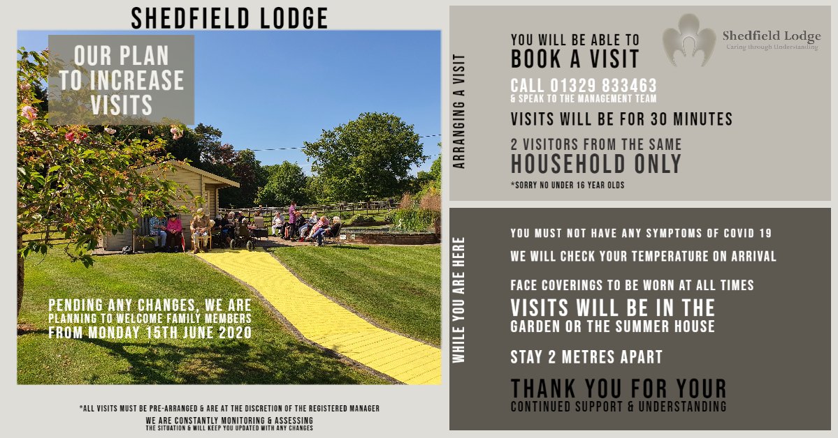 Shedfieldlodge's tweet photo. @SarahReed_MHR We must stress that we are only currently booking in visits for 30 mins to allow everyone to be able to see their loved one, we are hoping regular visits can resume as soon as possible but we must proceed with caution. We have still be having essential family visits #DiverseAlz https://t.co/Q8crLHmOoU