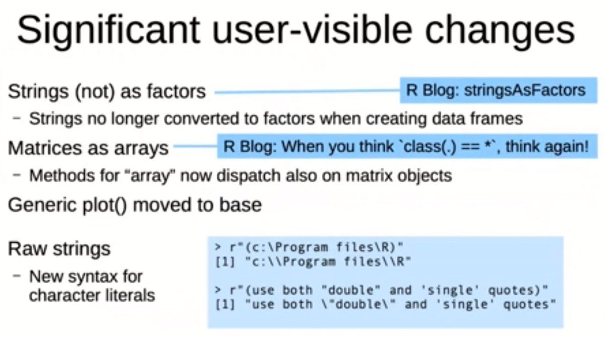 signormirko's tweet photo. Here are the most significant user-visible changes of #RStats version 4.0.0, summarized by Tomas Kalibera in his @erum2020_conf keynote talk #erum2020 https://t.co/J3pCXPARBw