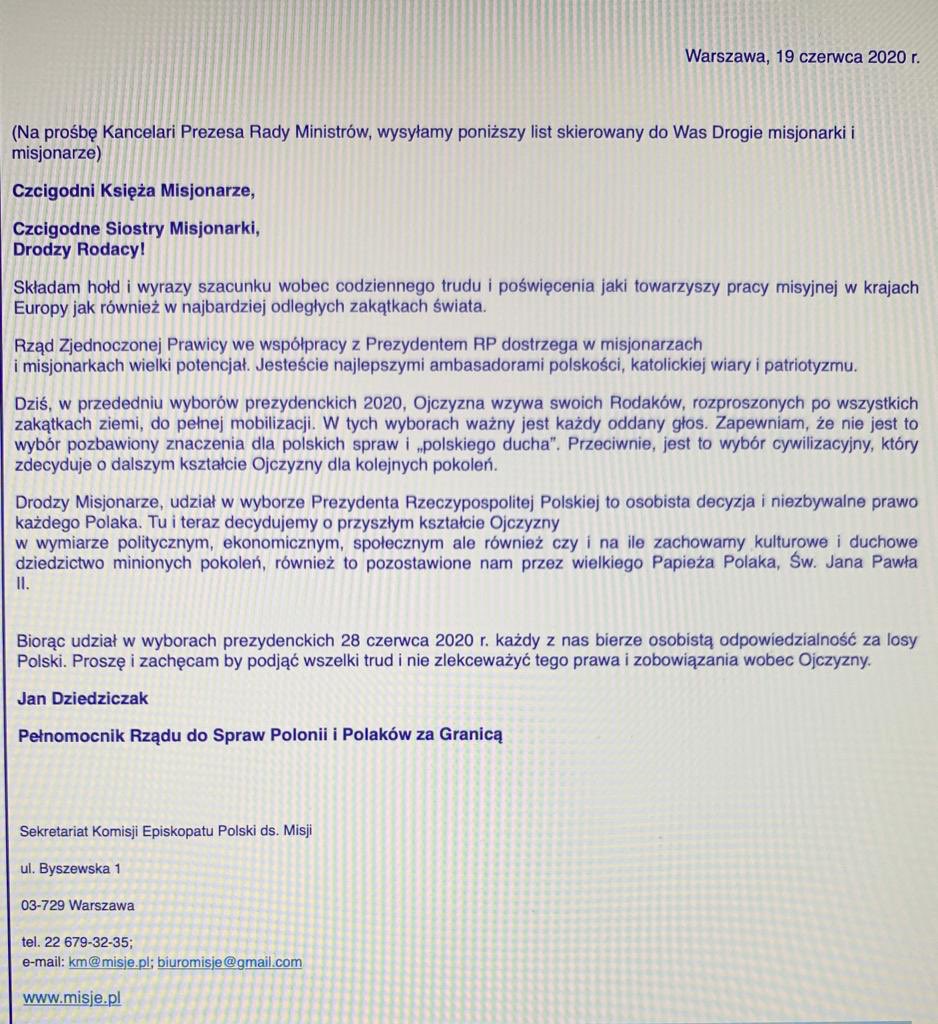 szymon_holownia's tweet photo. .@EpiskopatNews rozesłał dziś list agitacyjny do polskich misjonarzy na prośbę... @PremierRP. Jeśli jeszcze komuś przyjdzie do głowy, że rozdział Kościoła od państwa nie jest potrzebny, niech ten list przeczyta. https://t.co/sztUJIYN2q