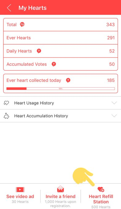 [ EVER HEARTS FOR POPULARITY VOTING ](Ever Hearts)Watch Ads • 1 ad = 30 hearts• You can watch ads 10X per hour, total of 300 hearts every hourHeart Refill Station• When you perform the mission, the hearts are provided #ATEEZ    #에이티즈    @ATEEZofficial