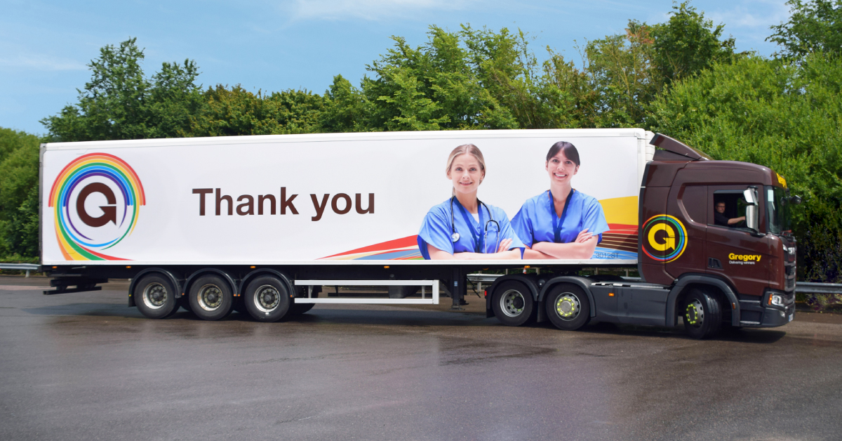 👀 Keep your eyes peeled for these special <a href="/gregorydist/">Gregory Group</a> lorries. They asked us to create this artwork to say thank you to all the NHS staff and other front-line workers doing amazing work right now 💙 #FridayFeeling #FridayMotivation