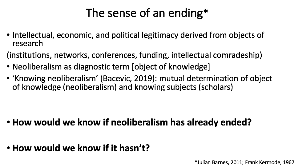 What does this mutual determination of epistemic object and epistemics subject - which I address in my paper - tell us about how we are able to 'know' or think about endings?