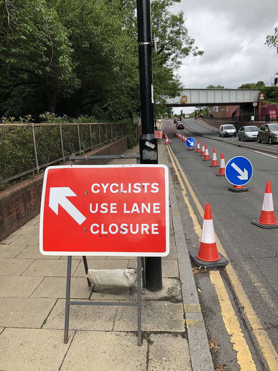 Basic but thoughtful temporary cycleway in Raynes Park, deepest south London