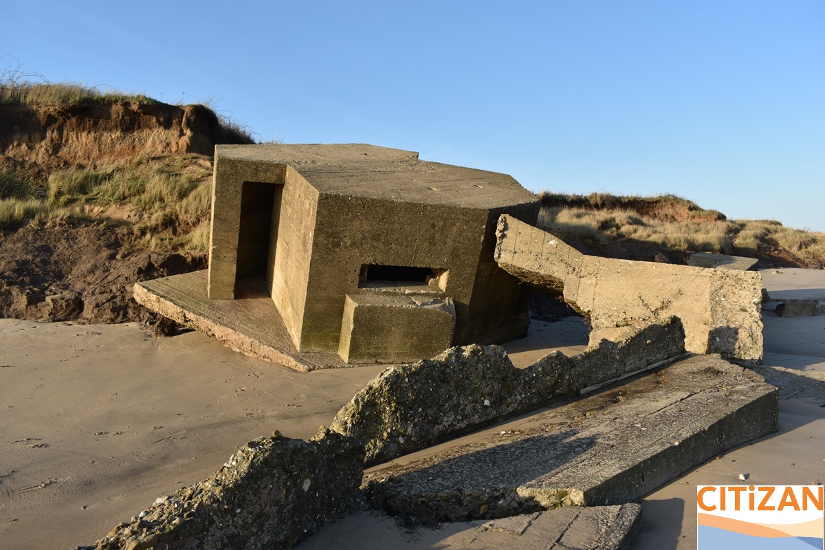These machine gun pillboxes are unique to the Yorkshire coast, with examples found between Spurn Point and Scarborough. This pillbox was designed to house a pair of Vickers medium machine guns.You can find out more in this blog-  https://citizan.org.uk/blog/2020/May/29/what-can-we-learn-pillboxes/