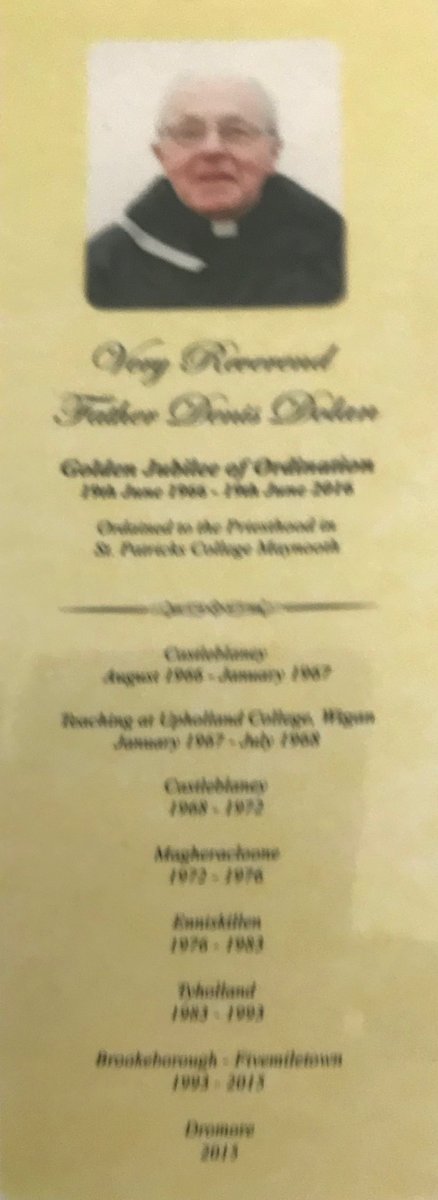 Congratulations to Fr Dolan who is 54 years ordained today. If you have a moment today it would be good to say the prayer to Saint Francis on his bookmark.
