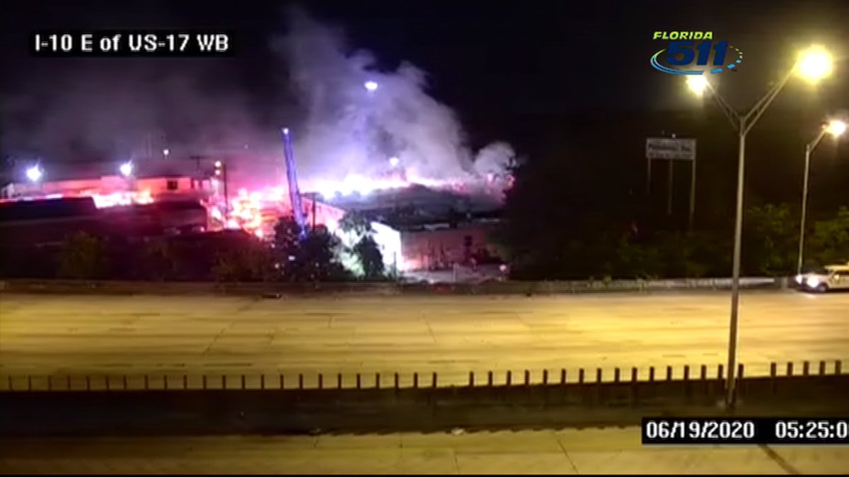 ActionTraffic's tweet photo. 5:25a - Traffic Alert - Low visibility at times on I-10 due to a structure fire at Phyllis &amp; Nixon St (right off I-10 past US-17) #ANJTraffic @wokvnews @ActionNewsJax https://t.co/gqTnr3ZMdl