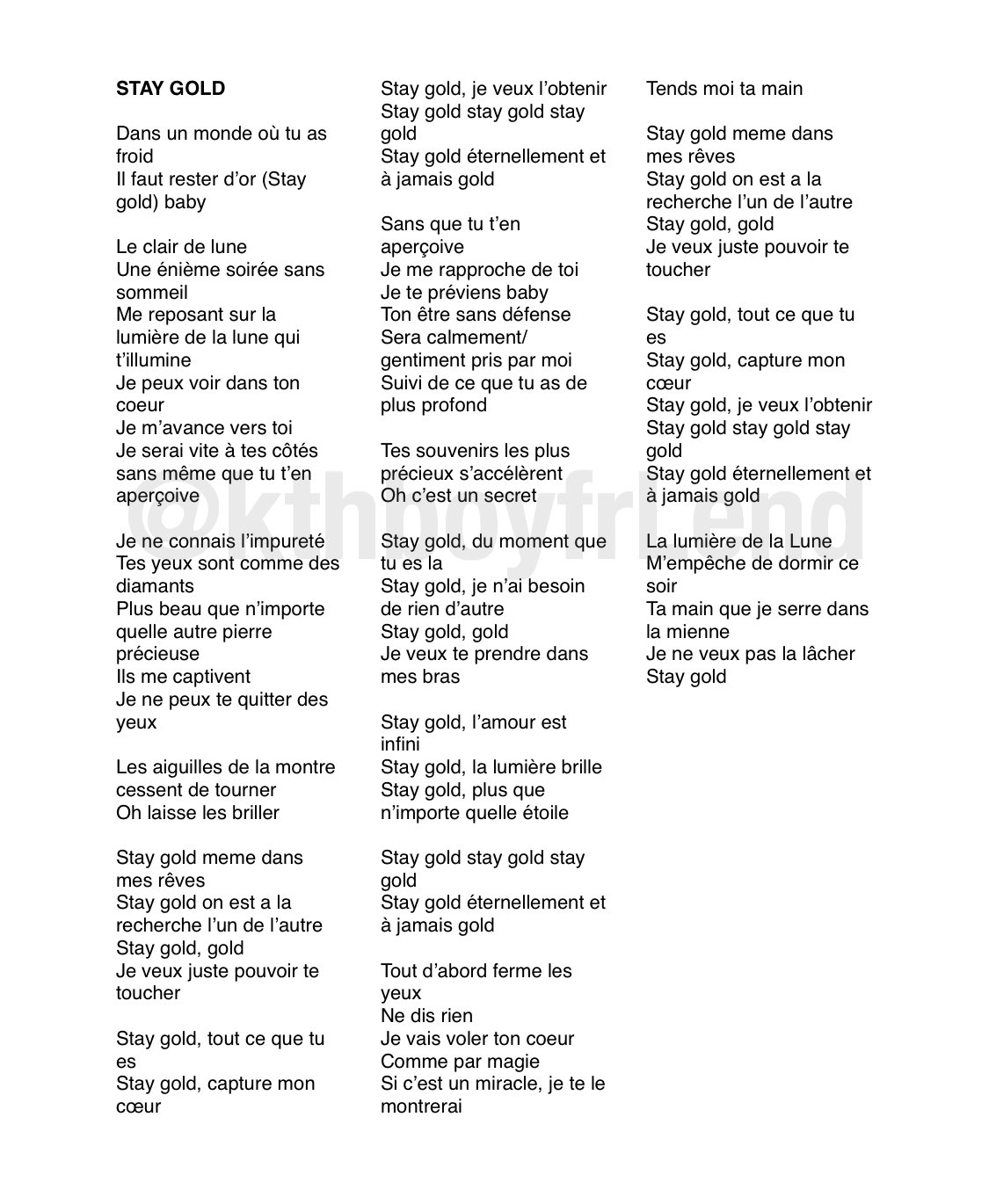 Alex Auf Twitter Stay Gold Traduction Des Paroles