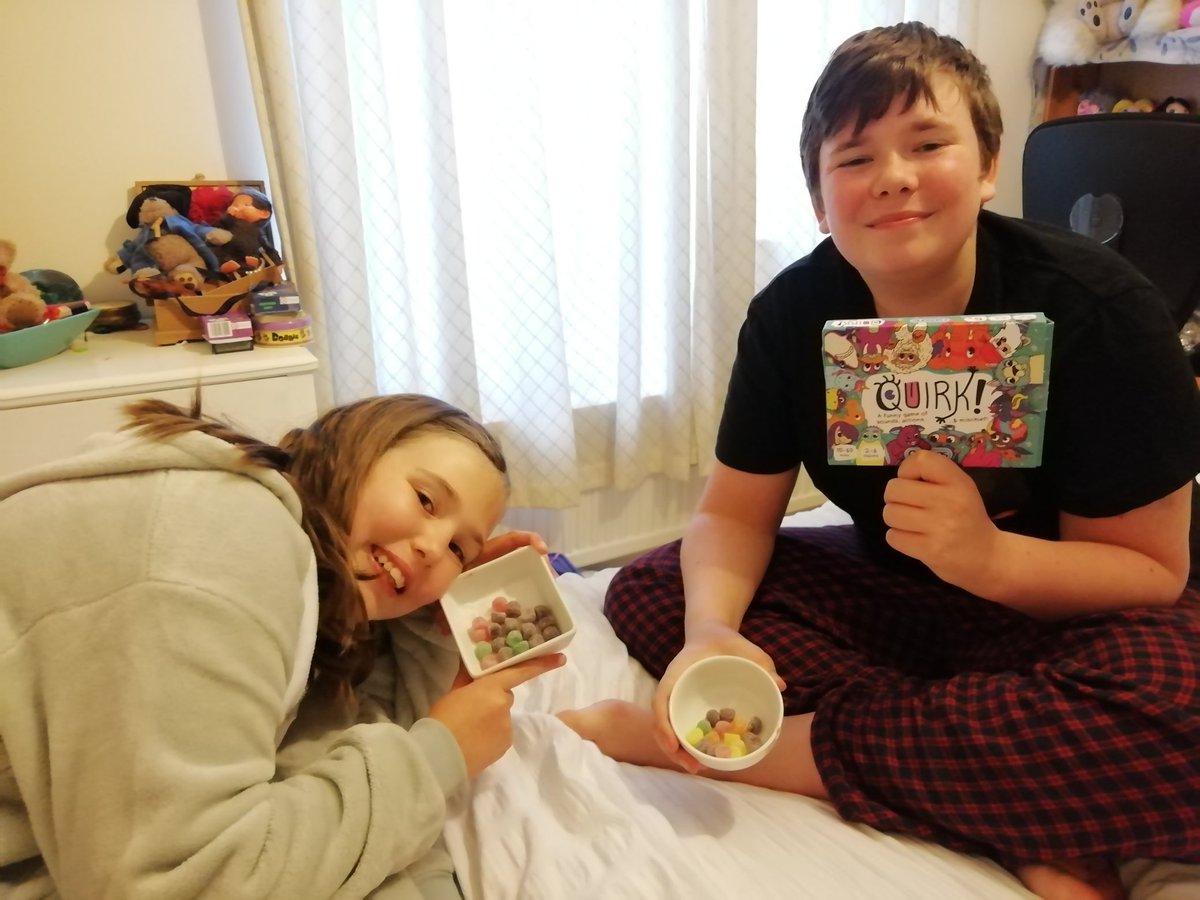 We had games night last night...The new QUIRK! game was revealed!And they were very chuffed! We even had sweets to celebrate!  @EmmerseStudios I have some snippets... 