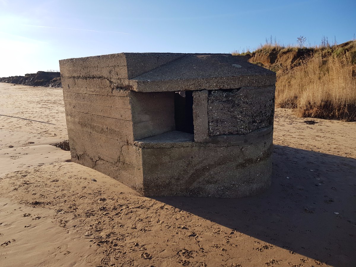 This strange looking structure isn’t technically a pillbox. This is a Beach Defence Light used to illuminate beaches at night if a force landed. They were soon seen as vulnerable to incoming fire and the searchlight embrasure was often modified to create a machine gun pillbox