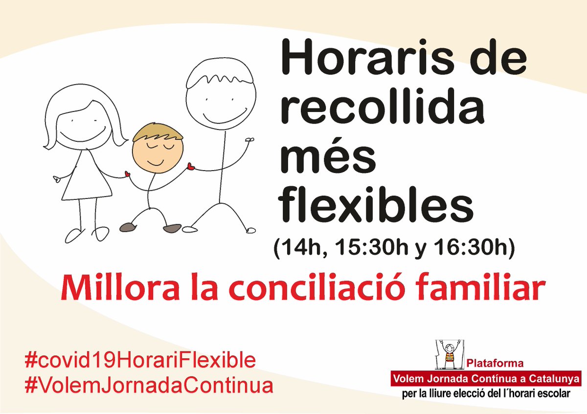 ContinuaCat's tweet photo. Horarios más flexibles permite la conciliación familiar
#VolemJornadaContinua i necessitem #covid19HorariFlexible
@consescat @JosepBargallo https://t.co/93DbK2nq8H