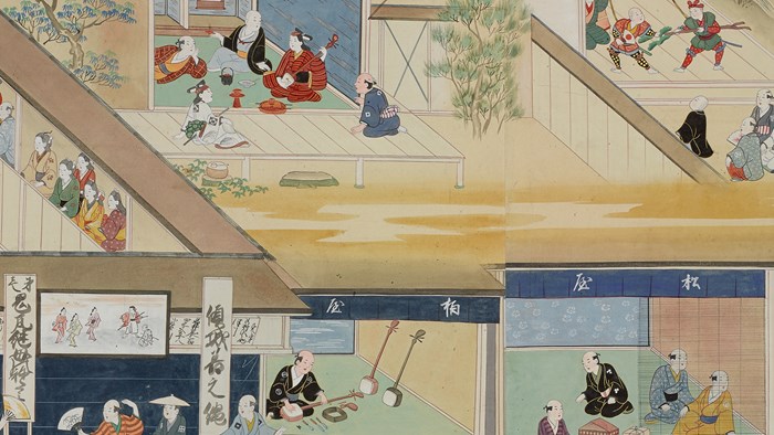 A Japanese handscroll in our Exploring East Asia gallery depicts the theatre district of Edo (today’s Tokyo) around 1700 featuring an onnagata - male actors who specialised in female roles and usually dressed, spoke and lived like women off-stage, too  http://www.nms.ac.uk/explore-our-collections/stories/world-cultures/discovering-japan/discovering-japan/theatre-district-handscroll/