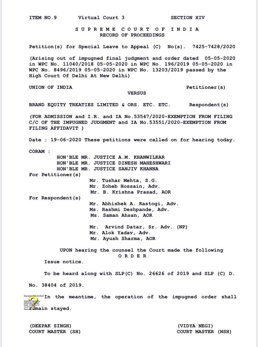 Jatin_Harjai's tweet photo. As expected BRAND EQUITY (Delhi HC) judgment has been stayed by the hon’ble #Supreme Court on today.

Now this battle will go bit long, however fundamentals remain same, and IMHO it is in favour of tax payer. 

#GST #TransitionalCredit 

@LiveLawIndia 
@Lawyersclub https://t.co/h2ZTykzUPm