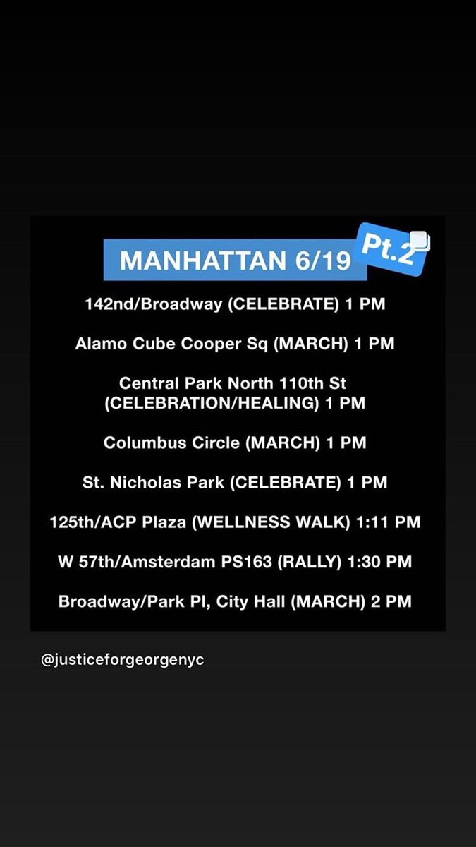 jfg_nyc's tweet photo. Friends, #JUNETEENTH2020 is here. There’s SO much happening in NY we are going to share these timetables one borough at a time.
#manhattanprotest #nycprotests: https://t.co/h1vDMCtdX6