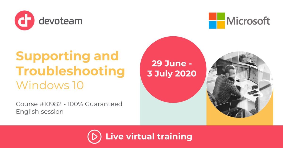 Devoteam's tweet photo. 🧠 Want to learn how to support and troubleshoot #Windows10 PCs and devices in a Windows Server domain environment ➡️ https://t.co/hB8xn4UIhe
#devoteam #devoteamtraining #onlinesession #livevirtualclass #live #training #windows10 #techforpeople https://t.co/lZVv8gwWaC