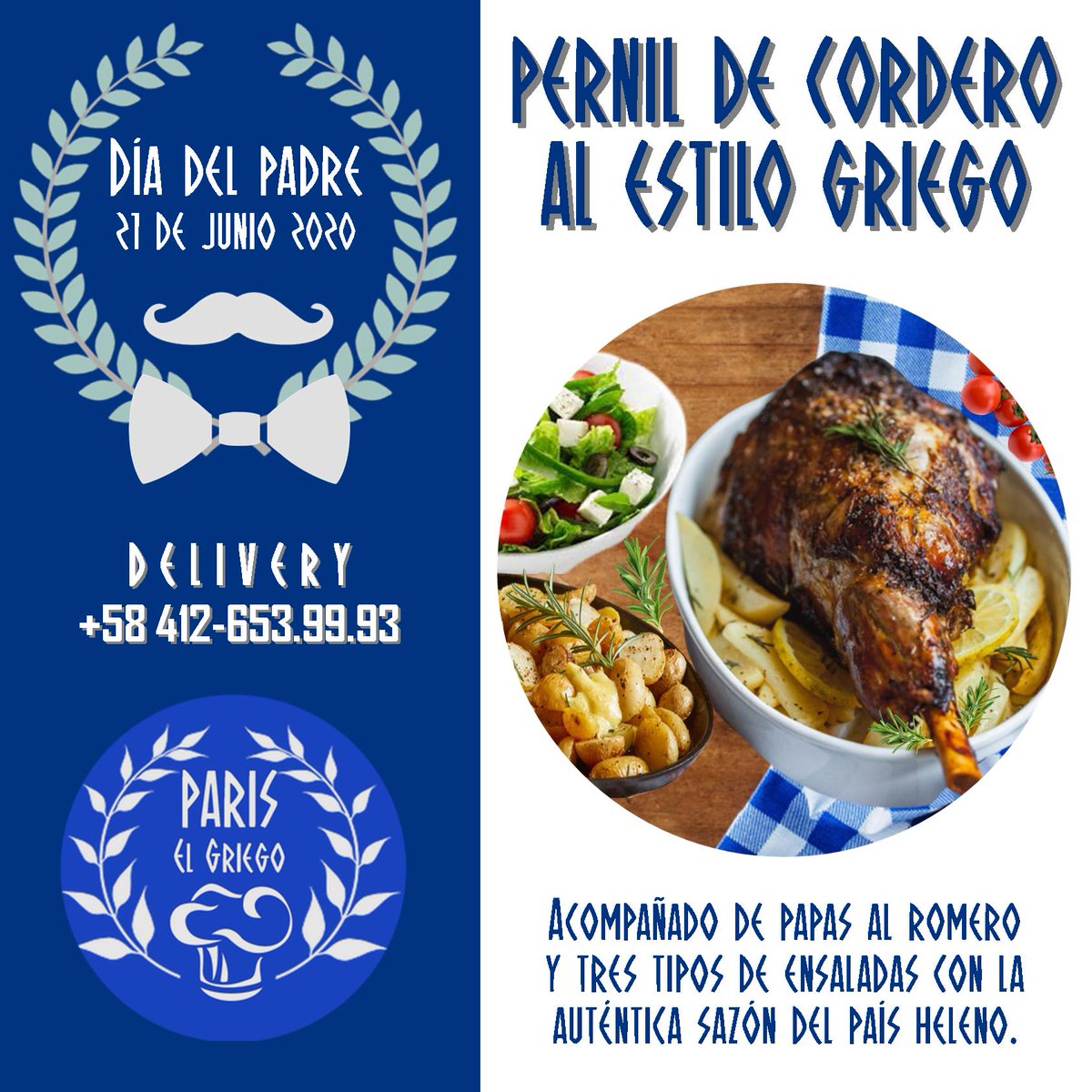 ParisElGriego's tweet photo. Sabemos a que los padres les gusta la buena comida, así que @ParisElGriego les preparará un exquisito #cordero siguiendo su tradicional receta familiar, porque nada mejor que un verdadero banquete para los héroes de nuestra vida. #Delivery: 0412-653.99.93 #ParisElGriego https://t.co/fVz12uP4xv
