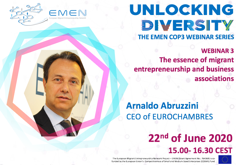 EMEN_Project's tweet photo. 📣 Join us next Monday for the webinar "The essence of migrant entrepreneurship and business associations", there are still some places left! 📣

You will have the chance to listen to the words of Arnaldo Abruzzini, CEO of @EUROCHAMBRES ! 💪

Register ➡️ https://t.co/dEjGzNFFBq https://t.co/tLZanbsciL