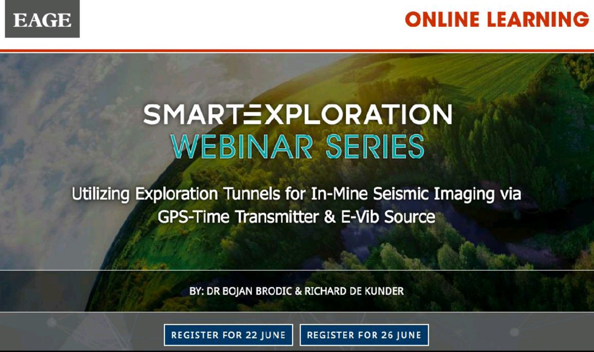 This is a must-to-attend webinar with two sessions on Monday, 22 June at 16:00 CEST and Friday, 26 June at 10:00 CEST. Register for  free and don't miss the secrets of 3D seismic survey in the mine tunnels with GPS Time System &amp; E-vib technologies.
eage.eventsair.com/sme-web-01-boj…