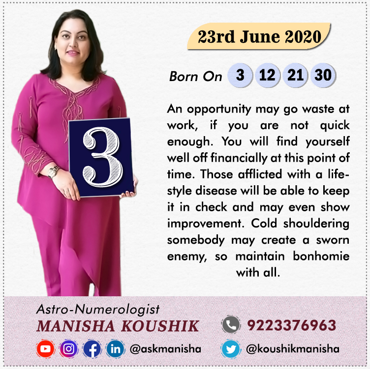 KoushikManisha's tweet photo. Know your Numerology Forecast for 23rd June 2020 as per Birth Date - Life Path Number Predictions by Astrologer Manisha Koushik ☺️

#numerologyreading #numerologylife #numerologia #numerology1 #numerology2 #numerology3 https://t.co/8xE3aFtp6l