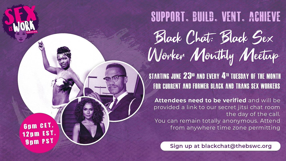 TheBlackSWC's tweet photo. Don't forget, next Tuesday! You must email to take part.
#BlackSexWorkers #THEBSWC #blackchat #blacksexworkermeetup https://t.co/qIQ147mxWj