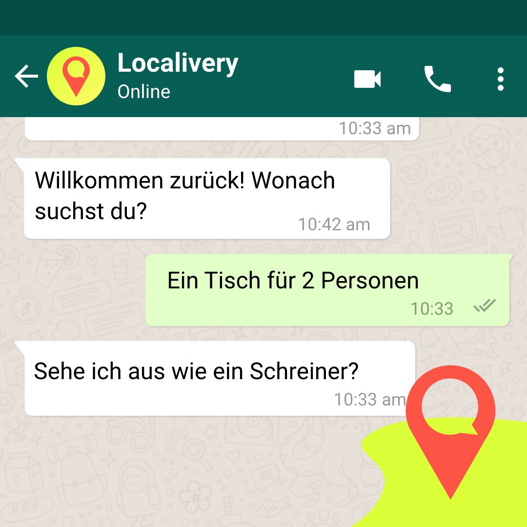 localivery's tweet photo. Aus dem Leben eines Chatbots⁠
#local #commerce #ecommerce #localivery #online #shop #messenger #order #supportyourlocals https://t.co/S5lEOXx7cq