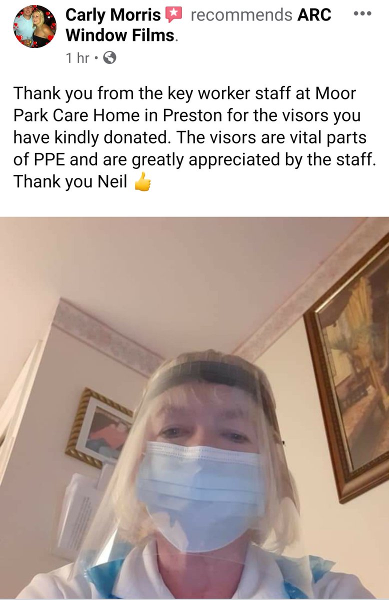 Thank you message from Moor Park Care Home in Preston! 
 #makethevisor #NHS #KeyWorker