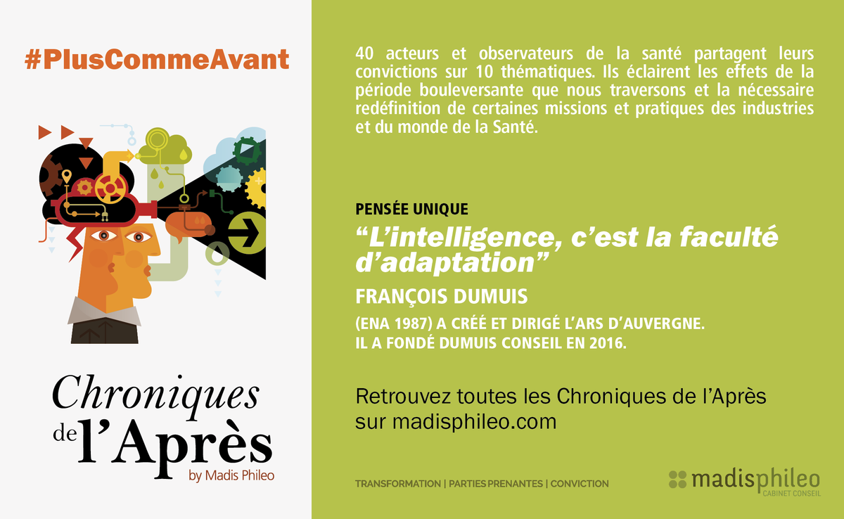 MadisPhileo's tweet photo. [Chroniques de l’Après]
"Déverrouiller les règles pour libérer les énergies créatrices". F. Dumuis propose des pistes de régulation facilitant les initiatives et collab. territoriales des acteurs du #SystèmeDeSanté dans sa chronique➡️https://t.co/H18OhtvrRb 
#PlusCommeAvant https://t.co/hRNIU803xx