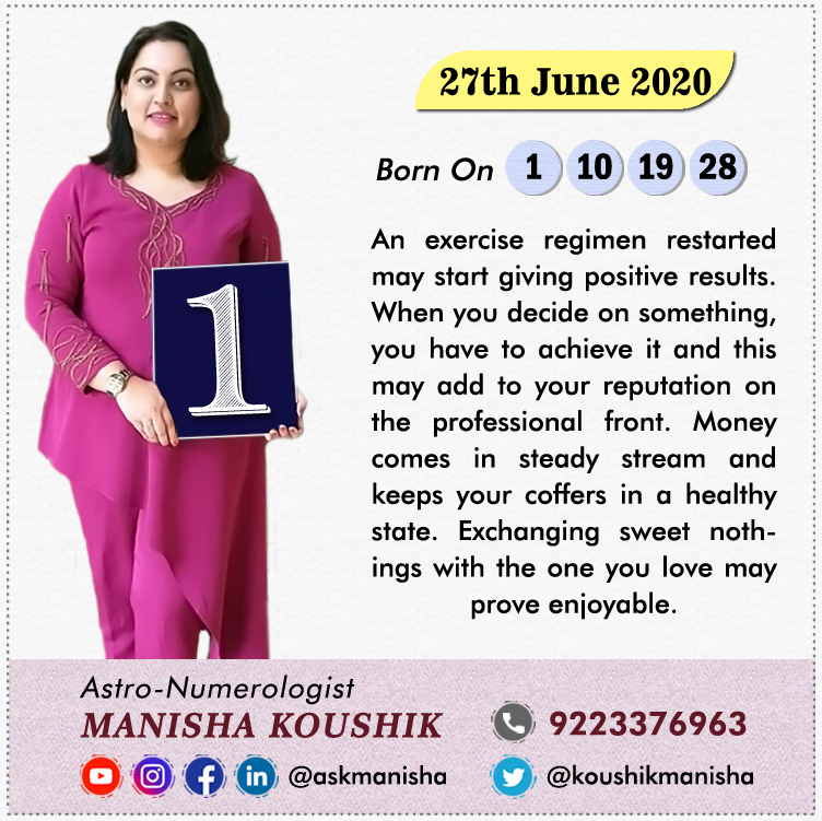 KoushikManisha's tweet photo. Know your Numerology Forecast for 27th June 2020 as per Birth Date - Life Path Number Predictions by Astrologer Manisha Koushik ☺️

#numerologyreading #numerologylife #numerologia #numerology1 #numerology2 #numerology3 https://t.co/e1oDUOQPgD