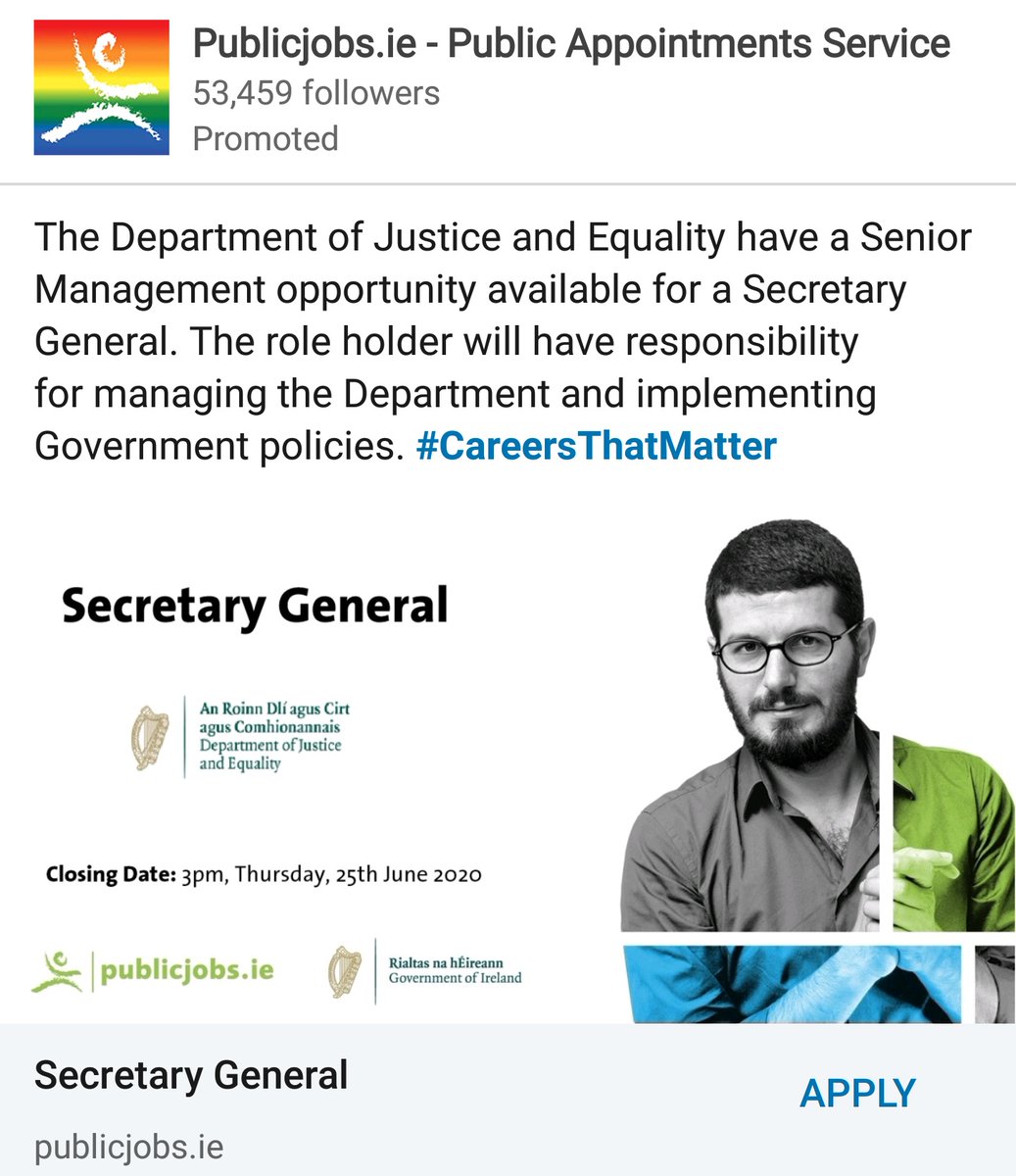 ContrarianAmI's tweet photo. Why is there only a picture of a man in this advert for this senior Civil Service position? @Publicjobsie @DeptJusticeIRL @NWCI @ireland https://t.co/Xh7Qy0ajJM